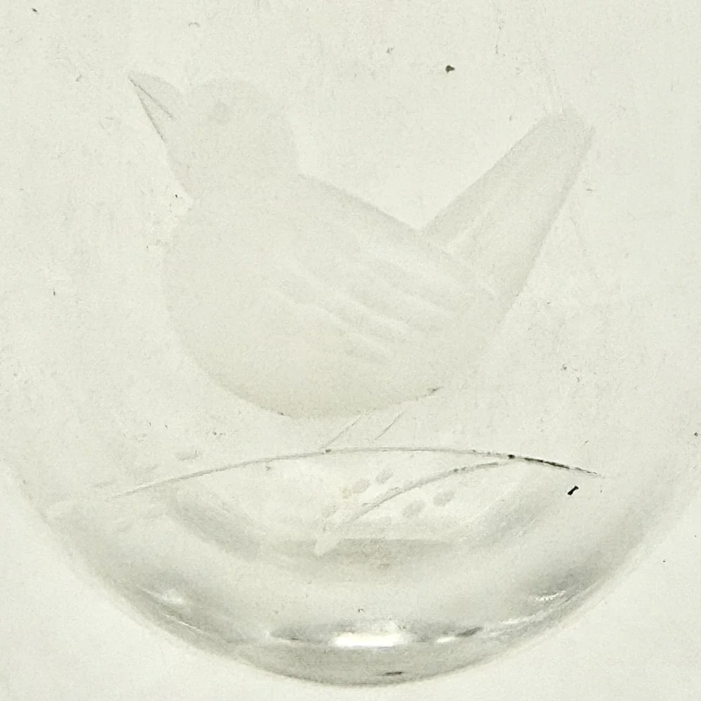 Vintage Orrefors Crystal Bud Vase Signed Scandinavian Art Glass Etched Bird